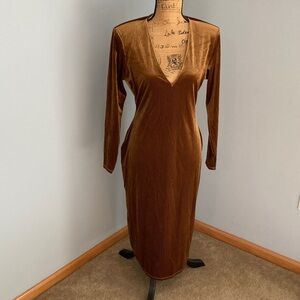 Good American Long Sleeve Velvet Dress in Golden Brown Women Size 4 Bodycon